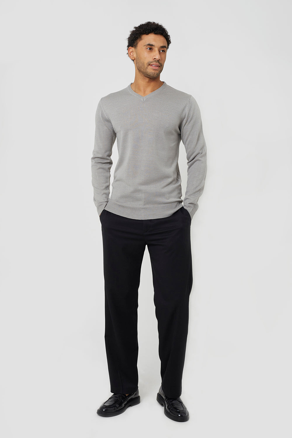 Brave Soul Grey V-Neck Knitted Jumper - Grey Image 3