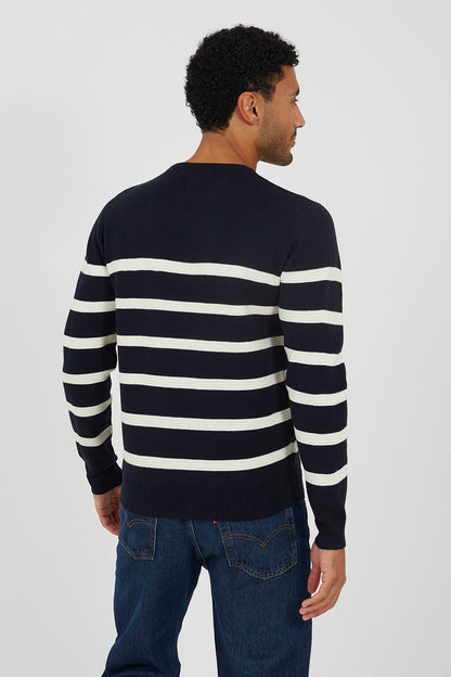 Brave Soul Navy Crew Neck Striped Jumper - Navy Image 2
