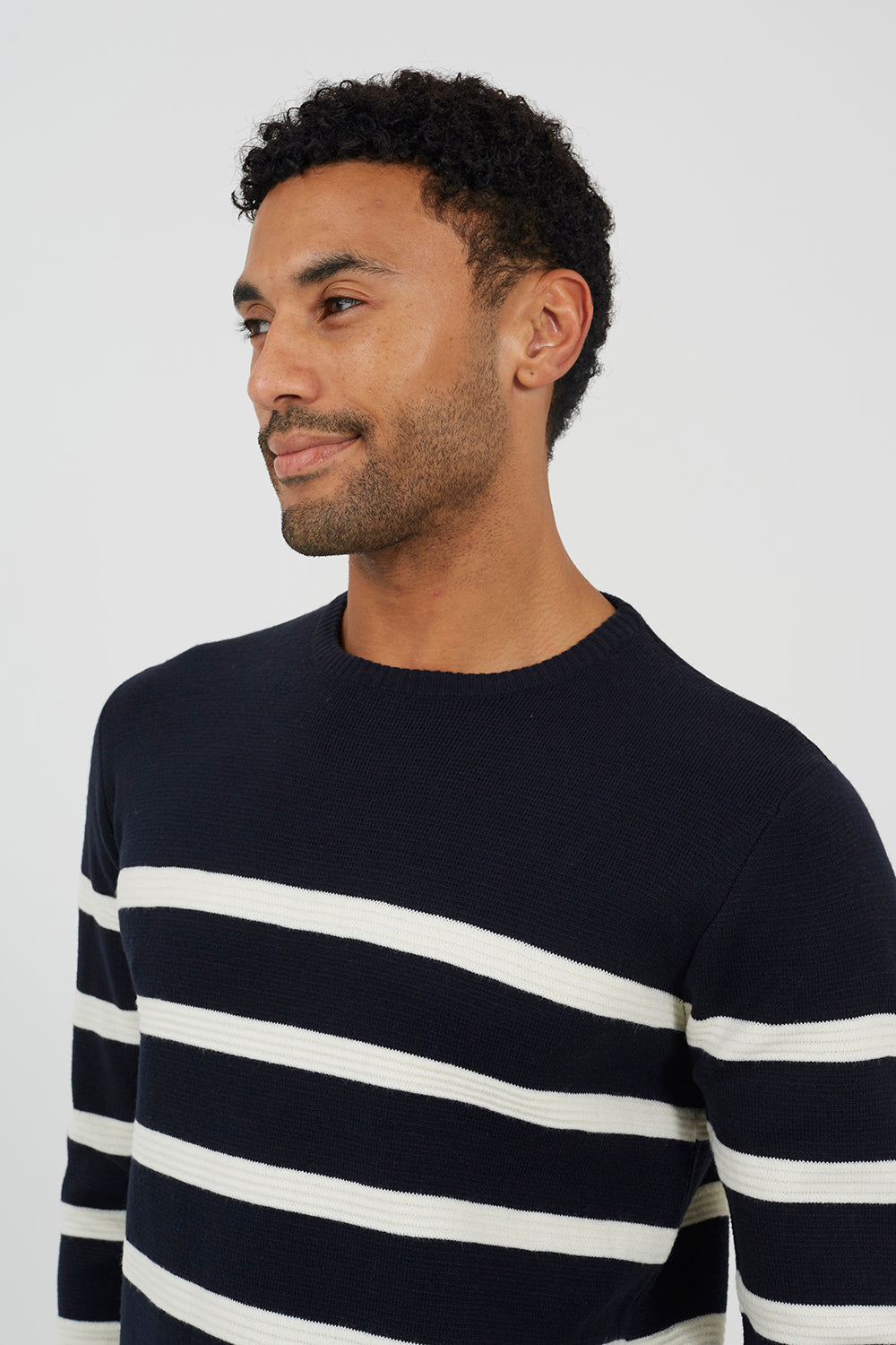 Brave Soul Navy Crew Neck Striped Jumper - Navy Image 4