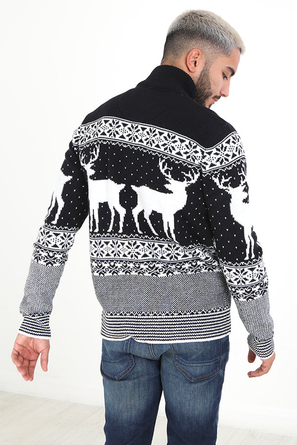 Brave Soul Dark Navy Quarter Zip Neck Fairisle Christmas Jumper - Dark Navy Image 2