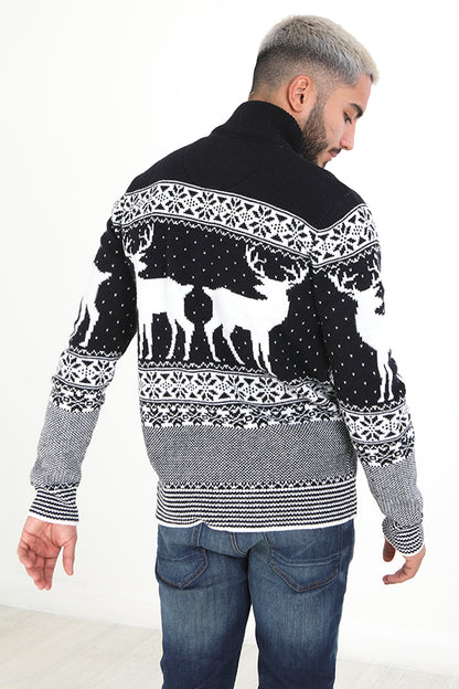 Brave Soul Dark Navy Quarter Zip Neck Fairisle Christmas Jumper - Dark Navy Image 2