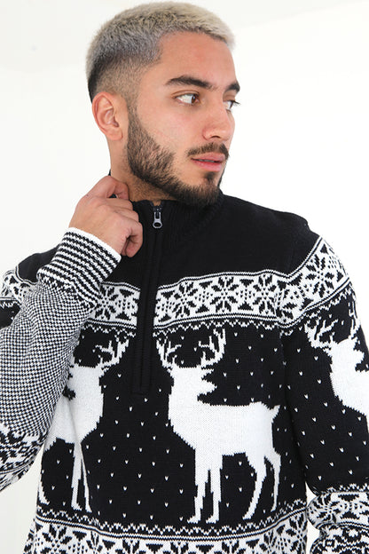 Brave Soul Dark Navy Quarter Zip Neck Fairisle Christmas Jumper - Dark Navy Image 3