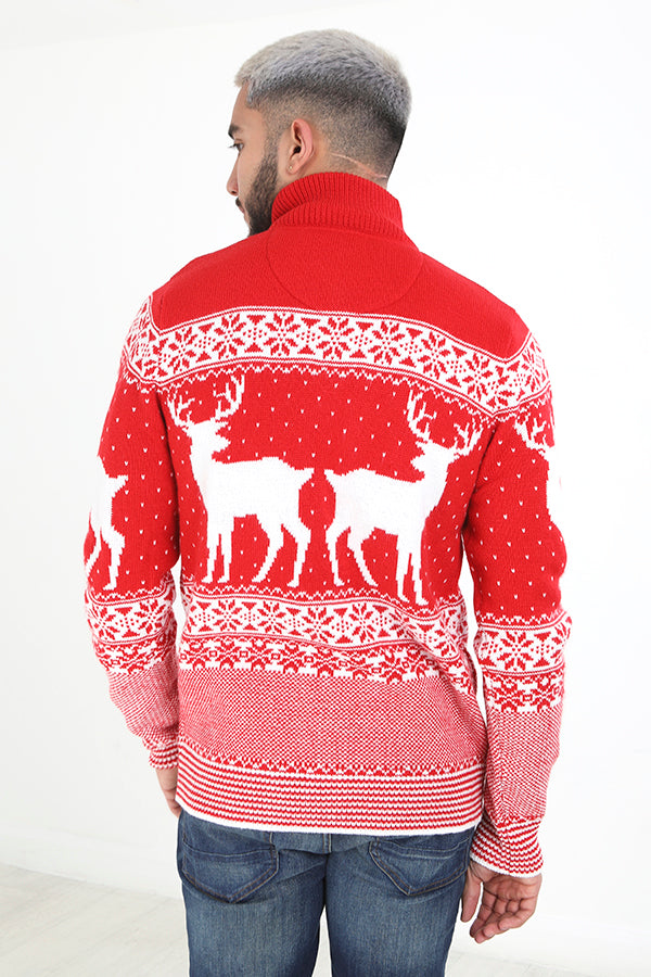 Brave Soul Red Quarter Zip Neck Fairisle Christmas Jumper - Red Image 2