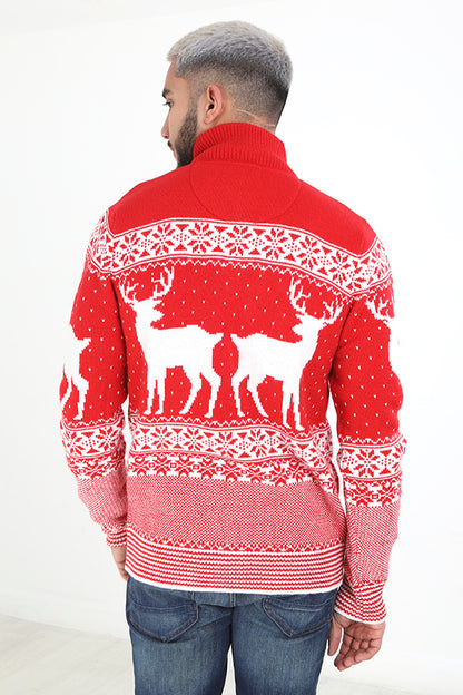 Brave Soul Red Quarter Zip Neck Fairisle Christmas Jumper - Red Image 2