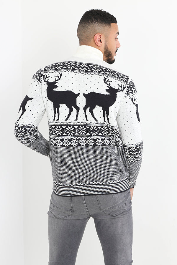 Brave Soul White Quarter Zip Neck Fairisle Christmas Jumper - White Image 2