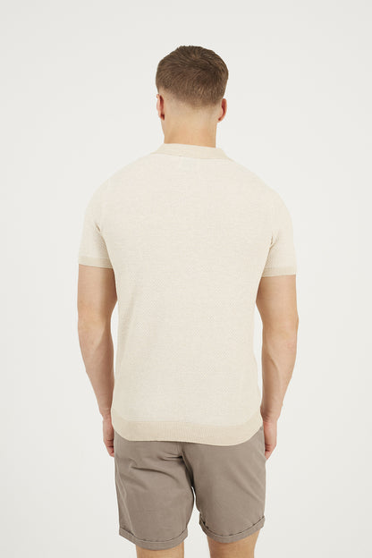 Brave Soul Beige Jacquard Polo Shirt - Beige Image 2