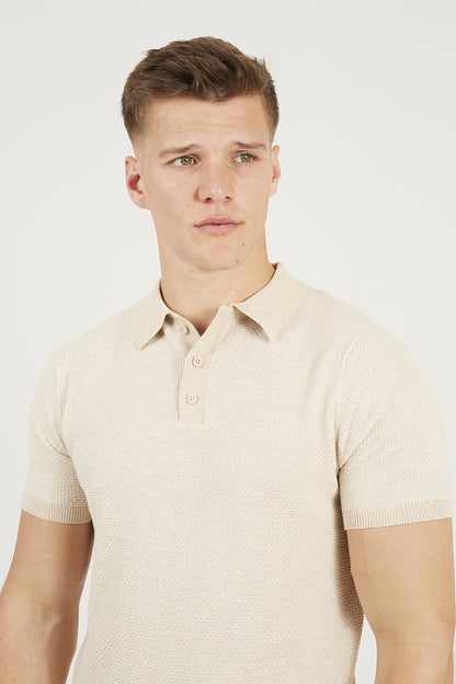 Brave Soul Beige Jacquard Polo Shirt - Beige Image 4