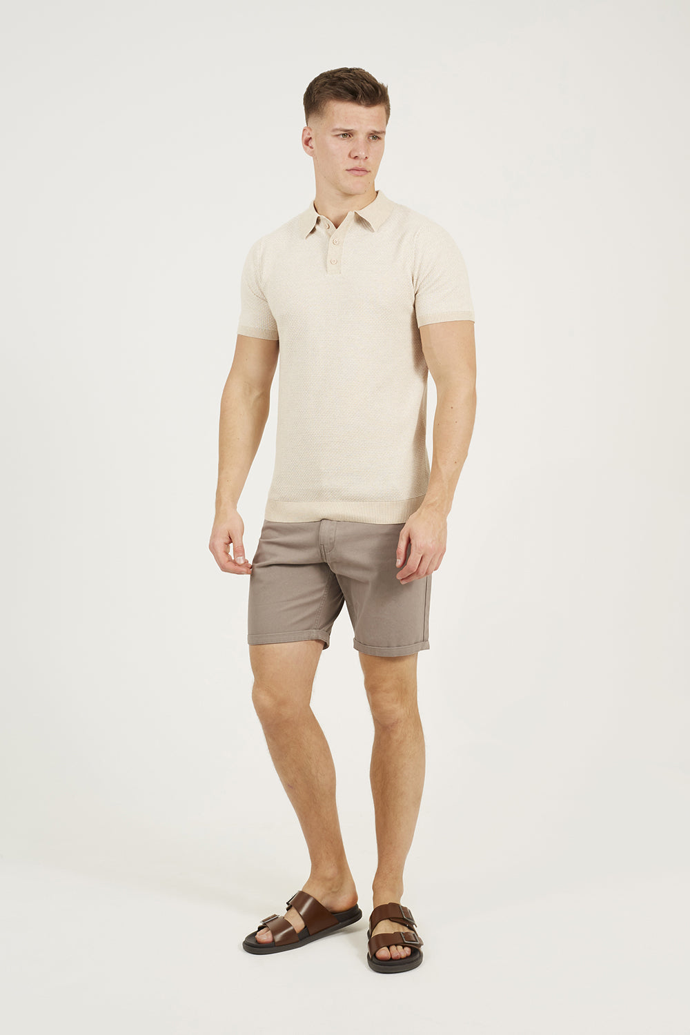Brave Soul Beige Jacquard Polo Shirt - Beige Image 3