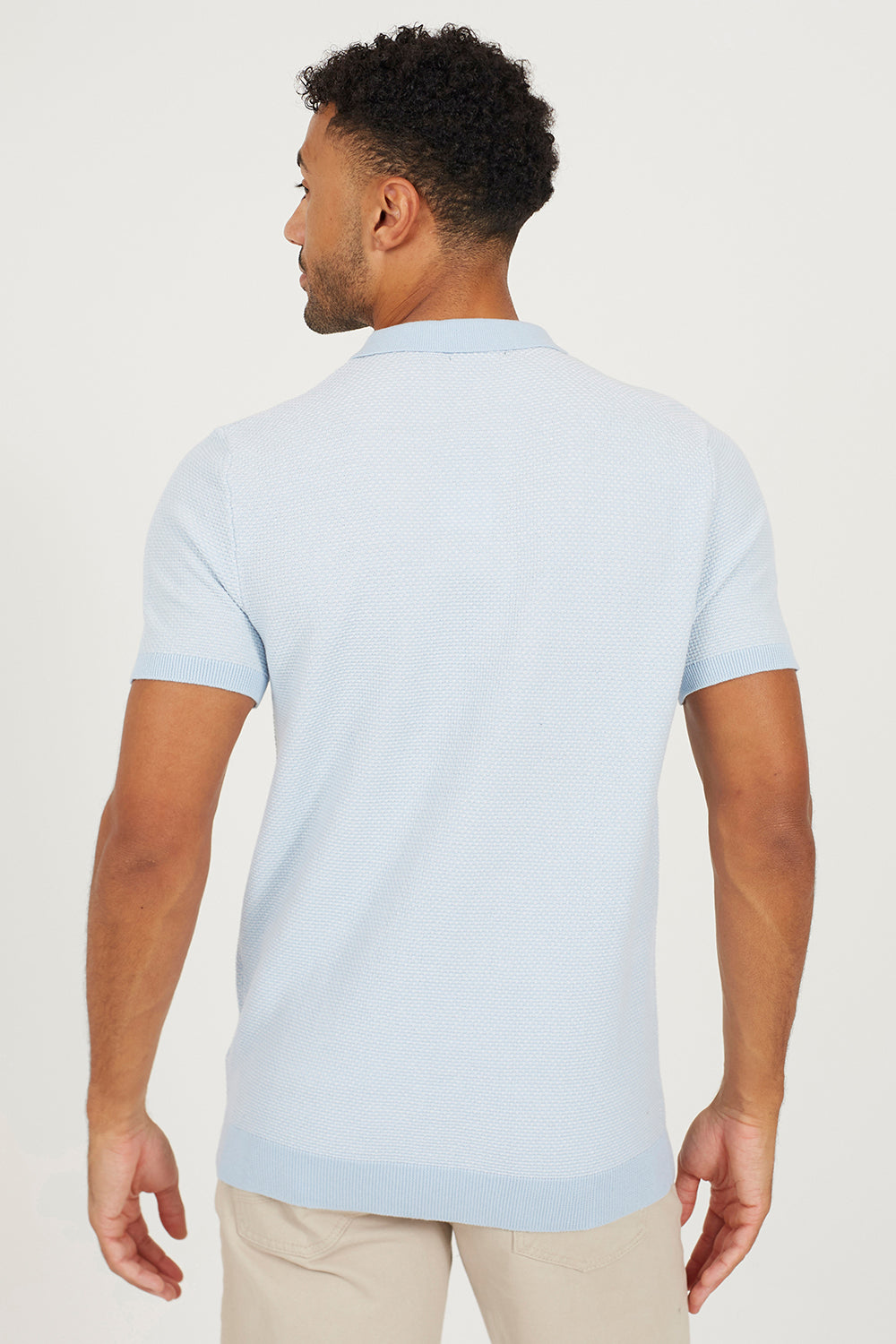 Brave Soul Light Blue Jacquard Polo Shirt - Light Blue Image 2