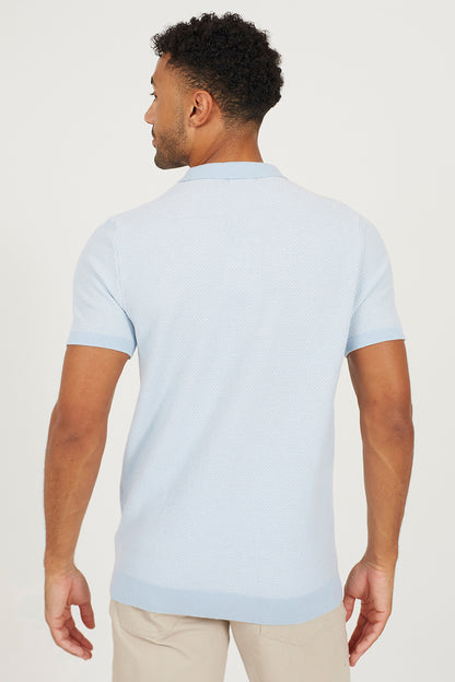 Brave Soul Light Blue Jacquard Polo Shirt - Light Blue Image 2