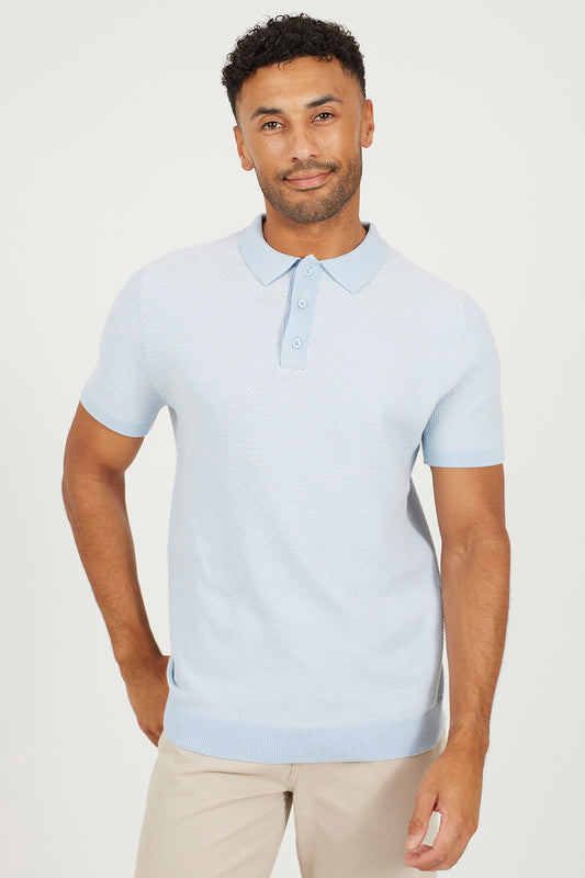 Brave Soul Light Blue Jacquard Polo Shirt - Light Blue Image 1