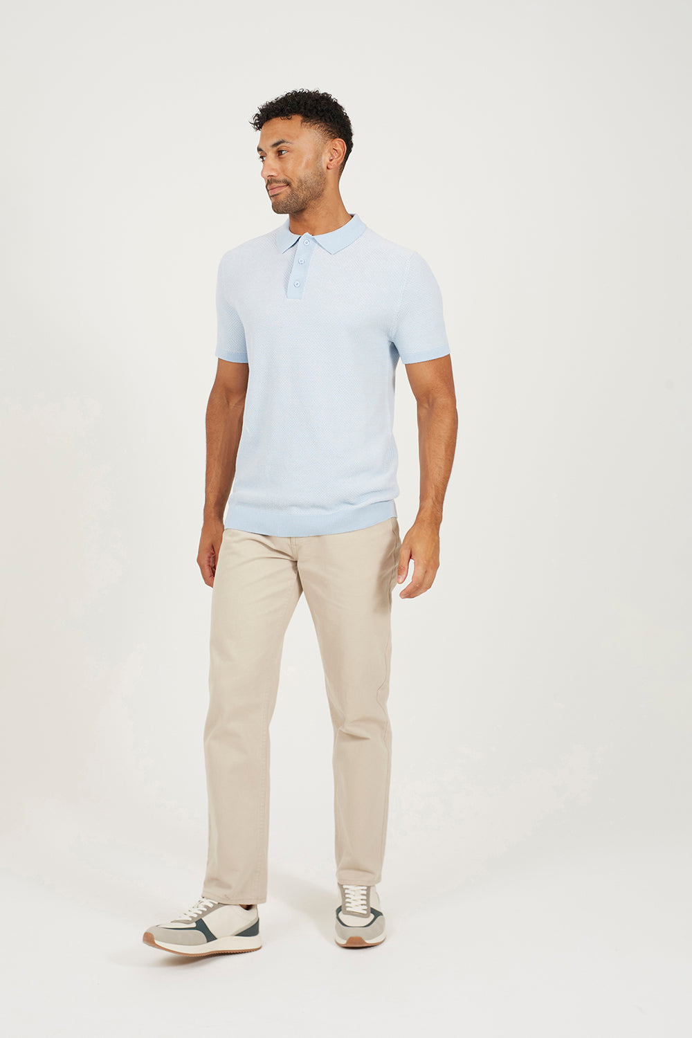 Brave Soul Light Blue Jacquard Polo Shirt - Light Blue Image 3