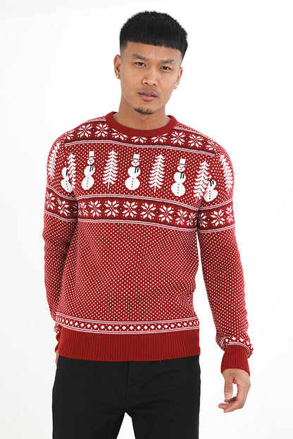 Brave Soul Red Crew Neck Fairisle Christmas Jumper - Red Image 1