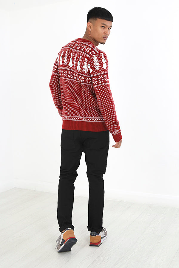 Brave Soul Red Crew Neck Fairisle Christmas Jumper - Red Image 2