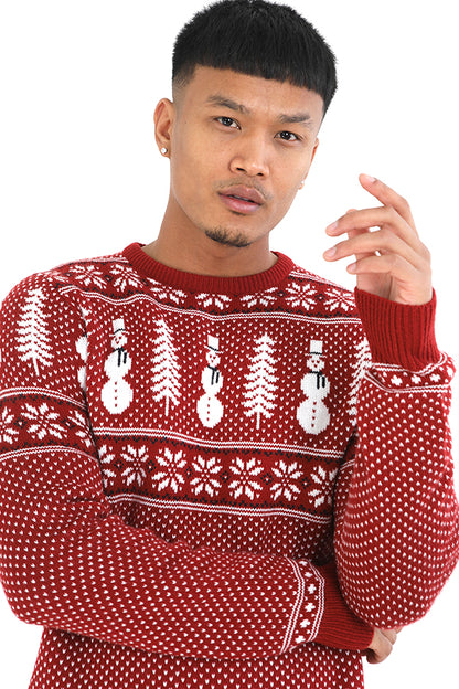Brave Soul Red Crew Neck Fairisle Christmas Jumper - Red Image 3