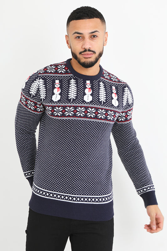 Brave Soul Navy Crew Neck Fairisle Christmas Jumper - Navy Image 1