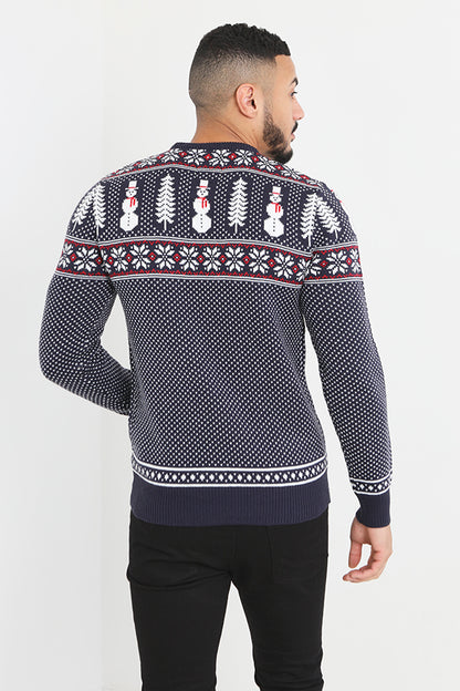 Brave Soul Navy Crew Neck Fairisle Christmas Jumper - Navy Image 2