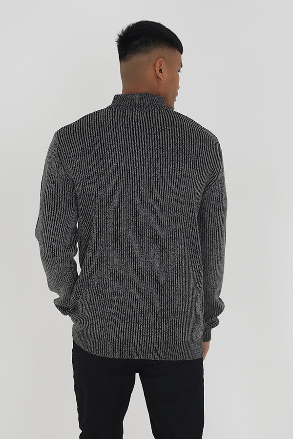 Brave Soul Black Button Funnel Neck Knitted Jumper - Black Image 2