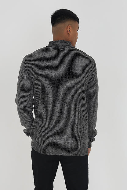 Brave Soul Black Button Funnel Neck Knitted Jumper - Black Image 2