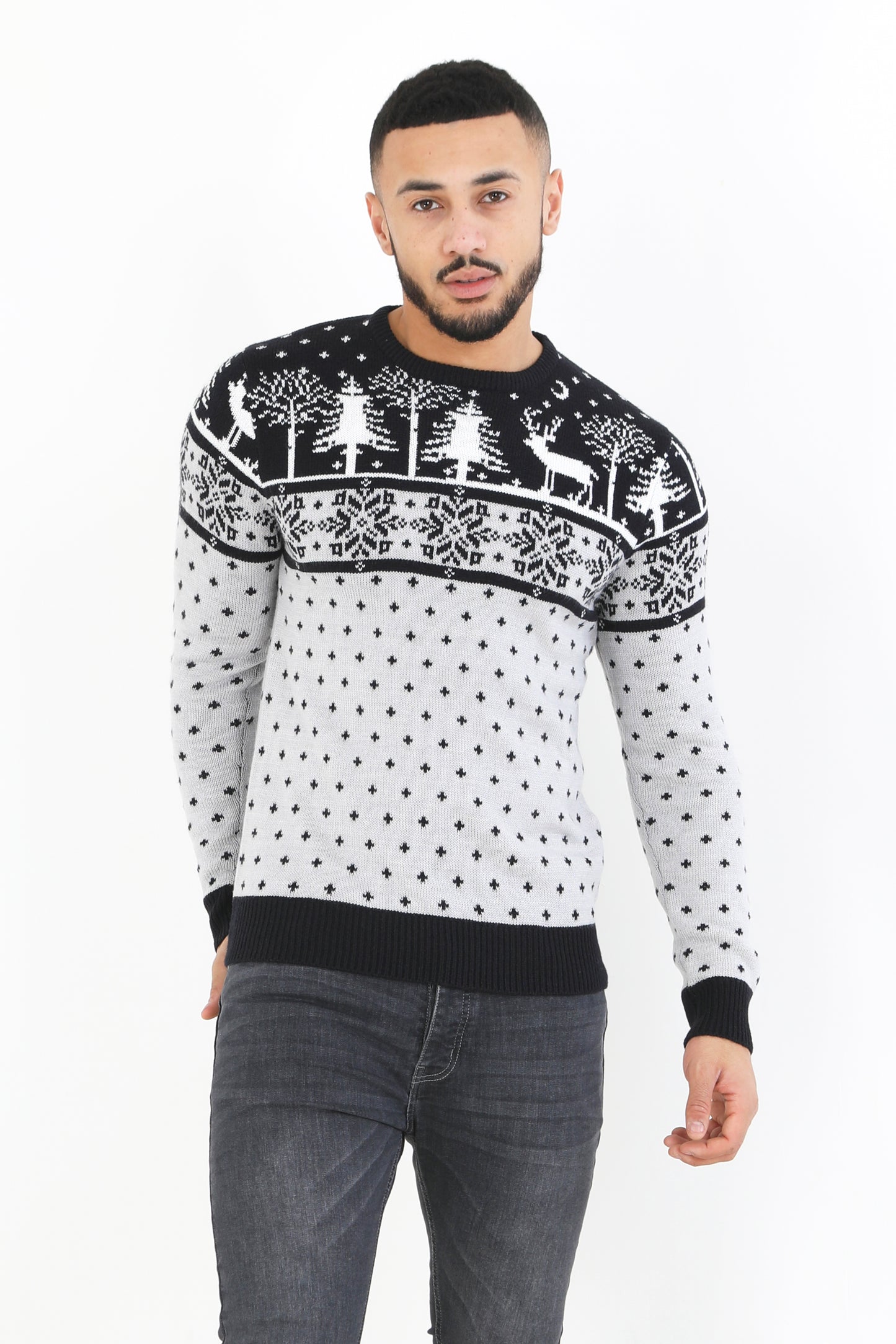 Brave Soul Grey Crew Neck Novelty Christmas Jumper - Grey Image 1