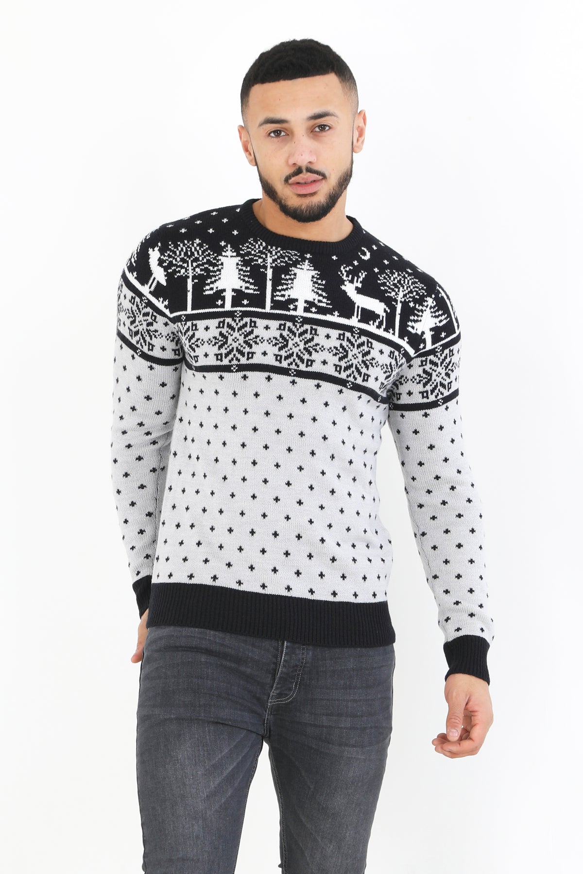 Brave Soul Grey Crew Neck Novelty Christmas Jumper - Grey Image 1