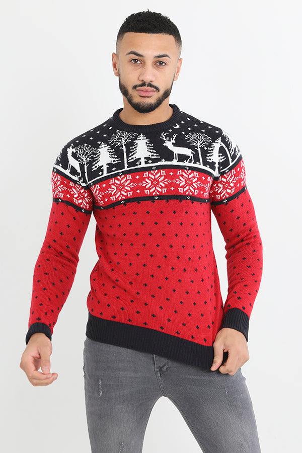 Brave Soul Red Crew Neck Novelty Christmas Jumper - Red Image 1