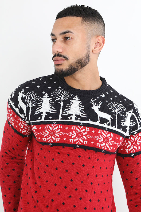 Brave Soul Red Crew Neck Novelty Christmas Jumper - Red Image 3