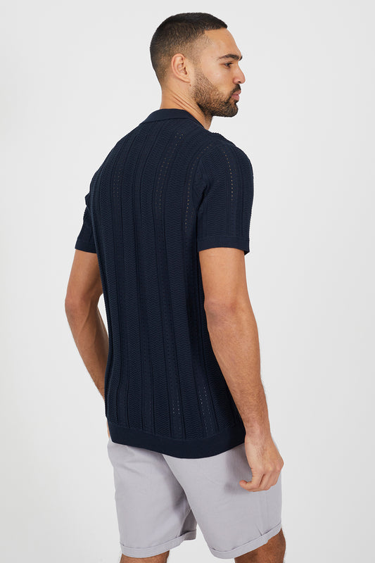 Brave Soul Dark Navy Knitted Short Sleeve Polo Shirt - Dark Navy Image 2
