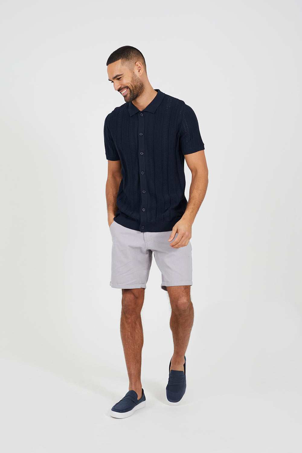 Brave Soul Dark Navy Knitted Short Sleeve Polo Shirt - Dark Navy Image 3