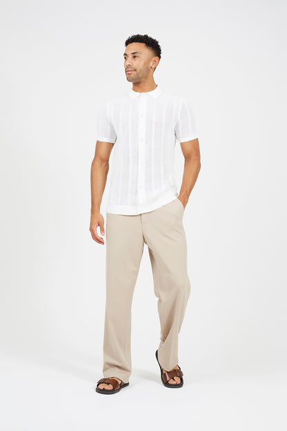 Brave Soul Ecru Knitted Stripe Short Sleeve Polo Shirt - Ecru Image 3