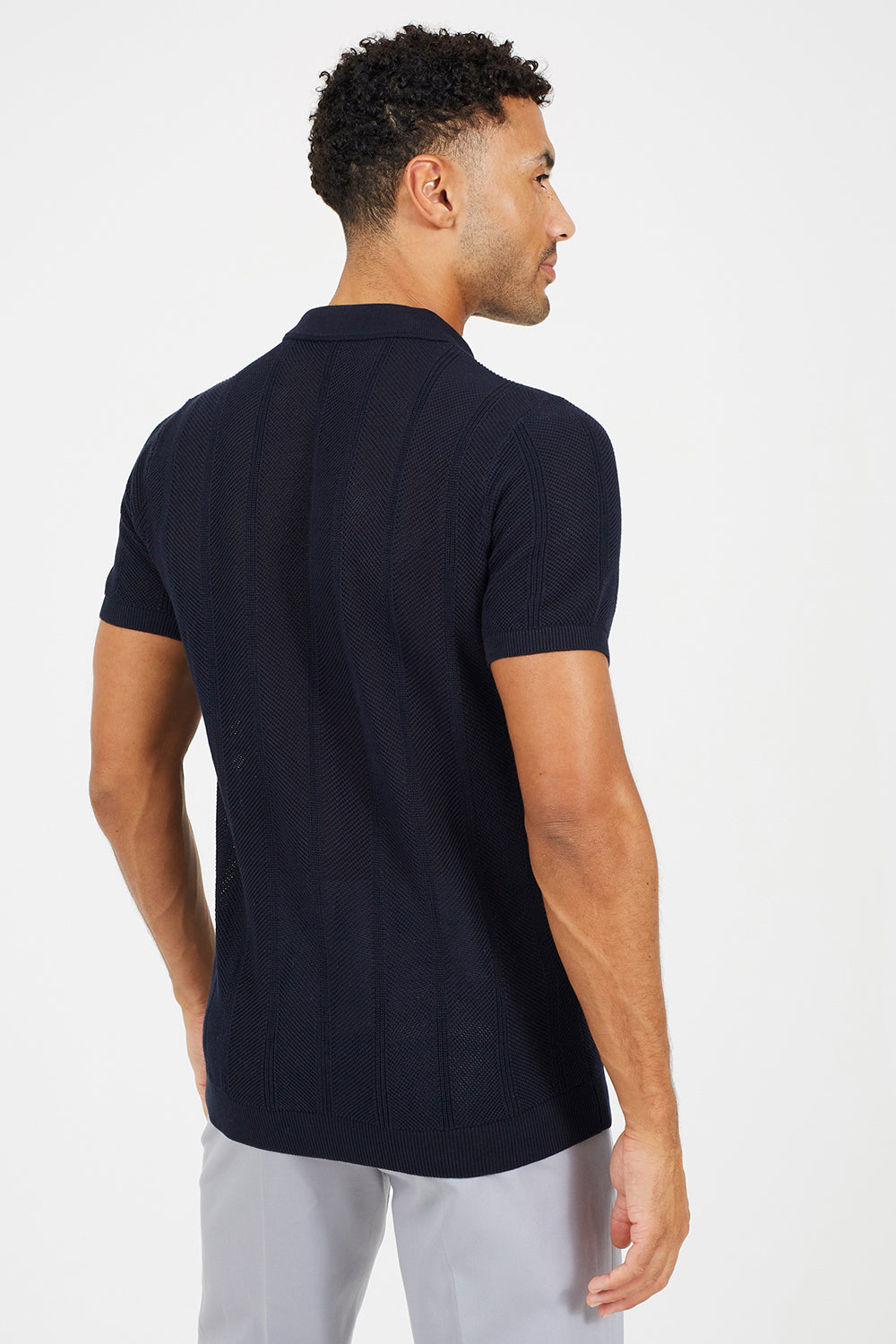 Brave Soul Dark Navy Knitted Stripe Short Sleeve Polo Shirt - Dark Navy Image 2
