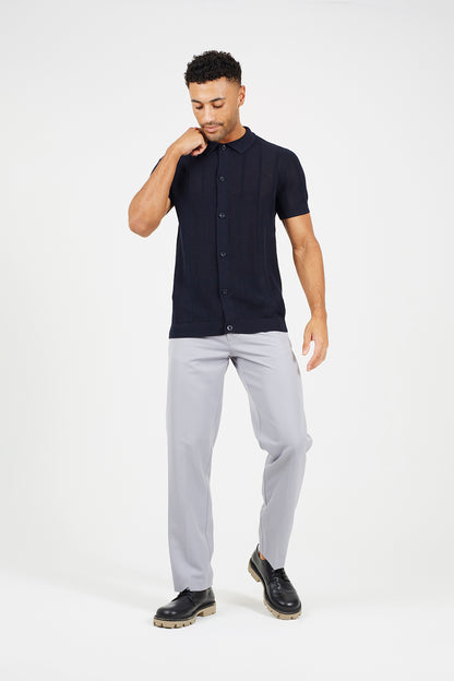 Brave Soul Dark Navy Knitted Stripe Short Sleeve Polo Shirt - Dark Navy Image 3