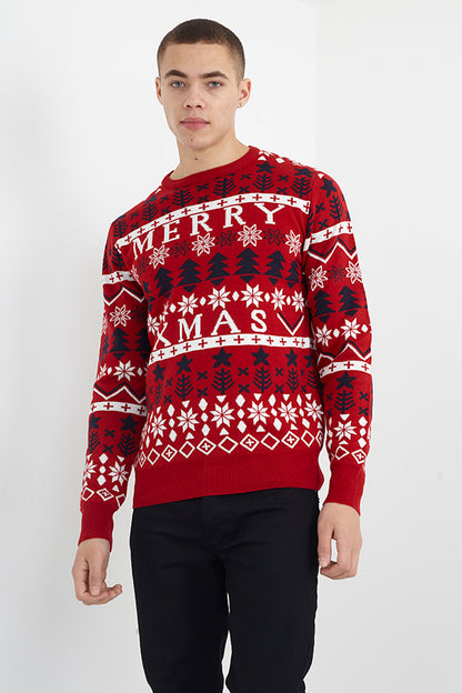 Brave Soul Red Crew Neck Novelty Christmas Jumper - Red Image 1