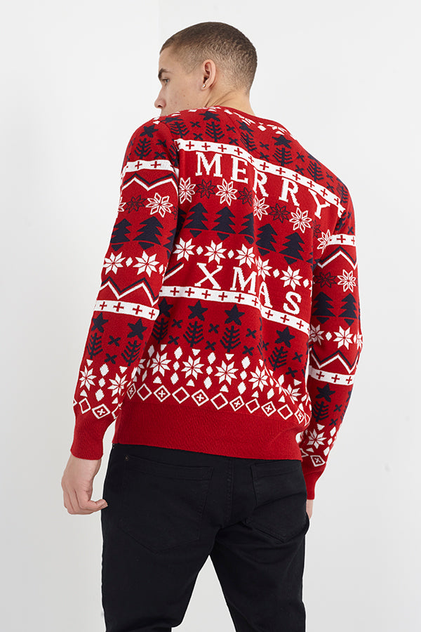 Brave Soul Red Crew Neck Novelty Christmas Jumper - Red Image 2