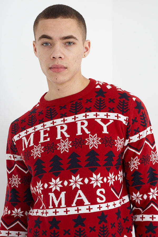 Brave Soul Red Crew Neck Novelty Christmas Jumper - Red Image 3
