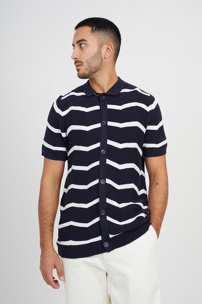 Brave Soul Dark Navy Short Sleeve Knitted Polo Shirt - Dark Navy Image 1