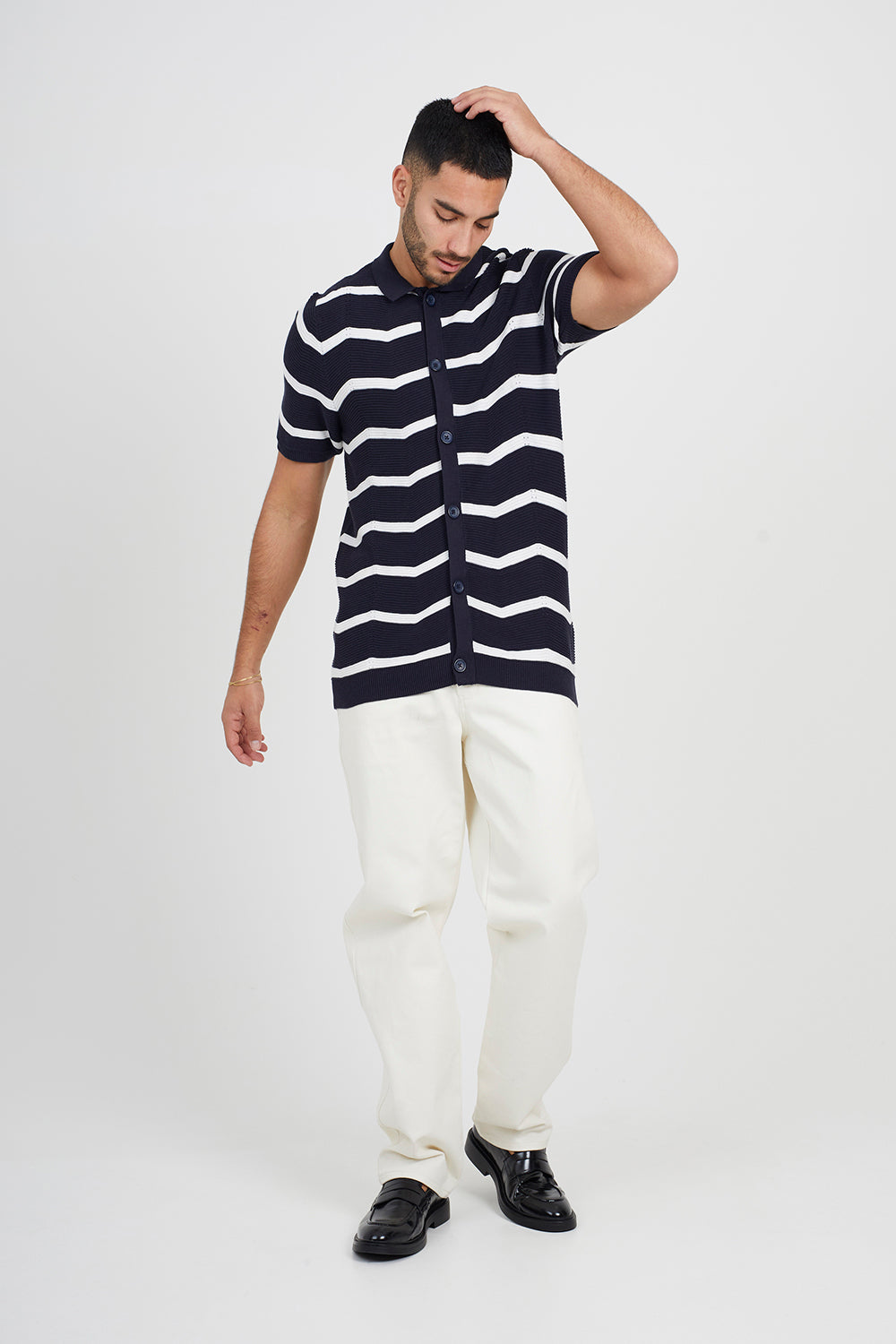 Brave Soul Dark Navy Short Sleeve Knitted Polo Shirt - Dark Navy Image 3