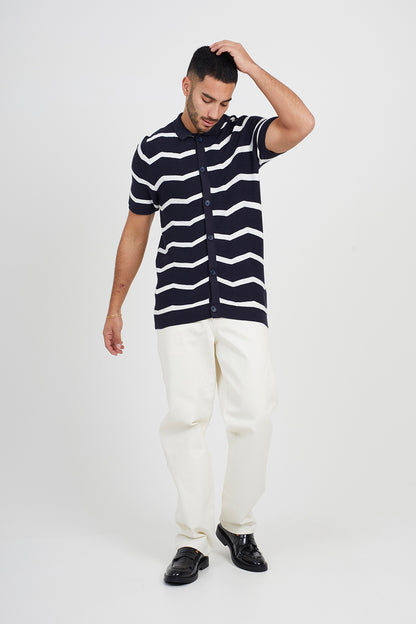 Brave Soul Dark Navy Short Sleeve Knitted Polo Shirt - Dark Navy Image 3