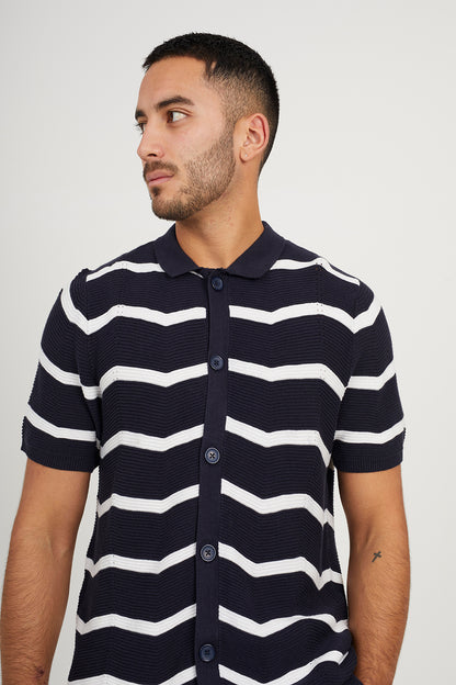 Brave Soul Dark Navy Short Sleeve Knitted Polo Shirt - Dark Navy Image 4