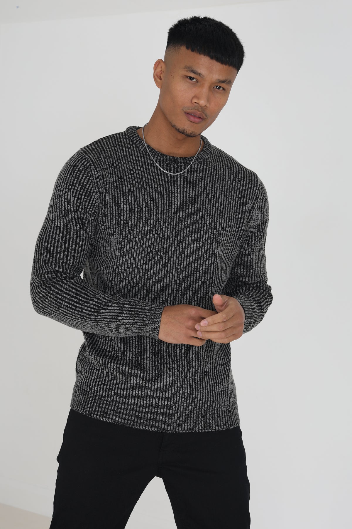 Brave Soul Black Crew Neck Twisted Knit Jumper - Black Image 1
