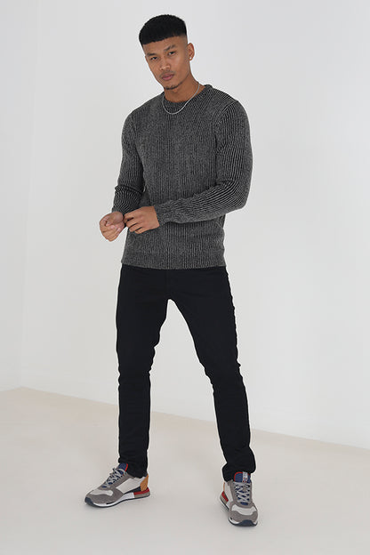 Brave Soul Black Crew Neck Twisted Knit Jumper - Black Image 2