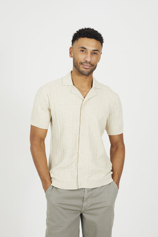 Brave Soul Natural Knitted Short Sleeve Shirt - Natural Image 1