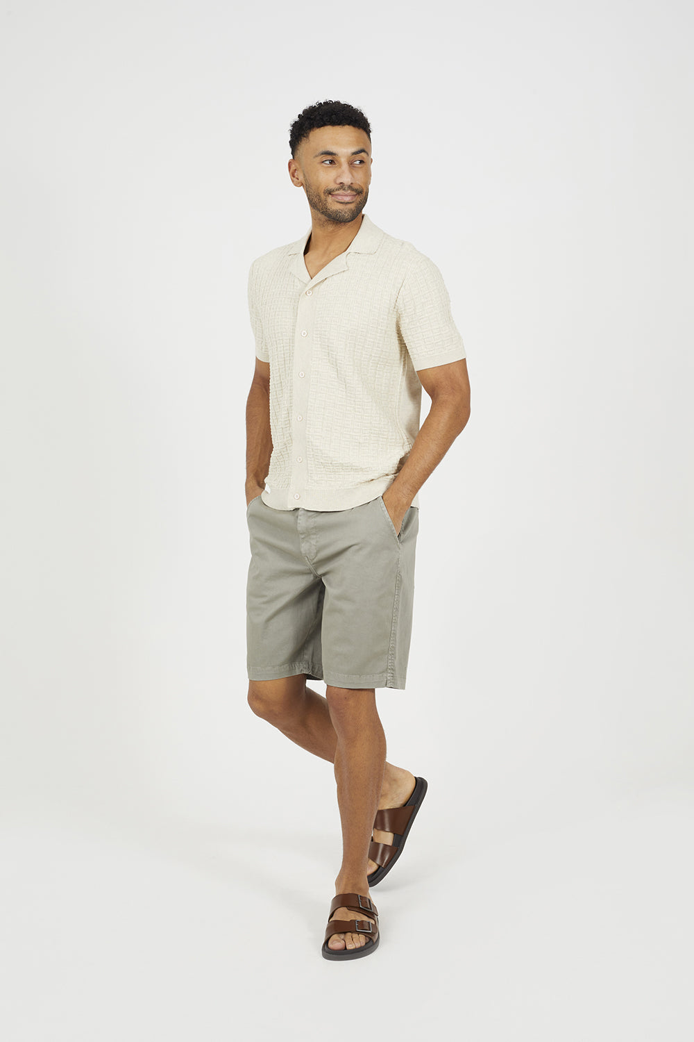 Brave Soul Natural Knitted Short Sleeve Shirt - Natural Image 3