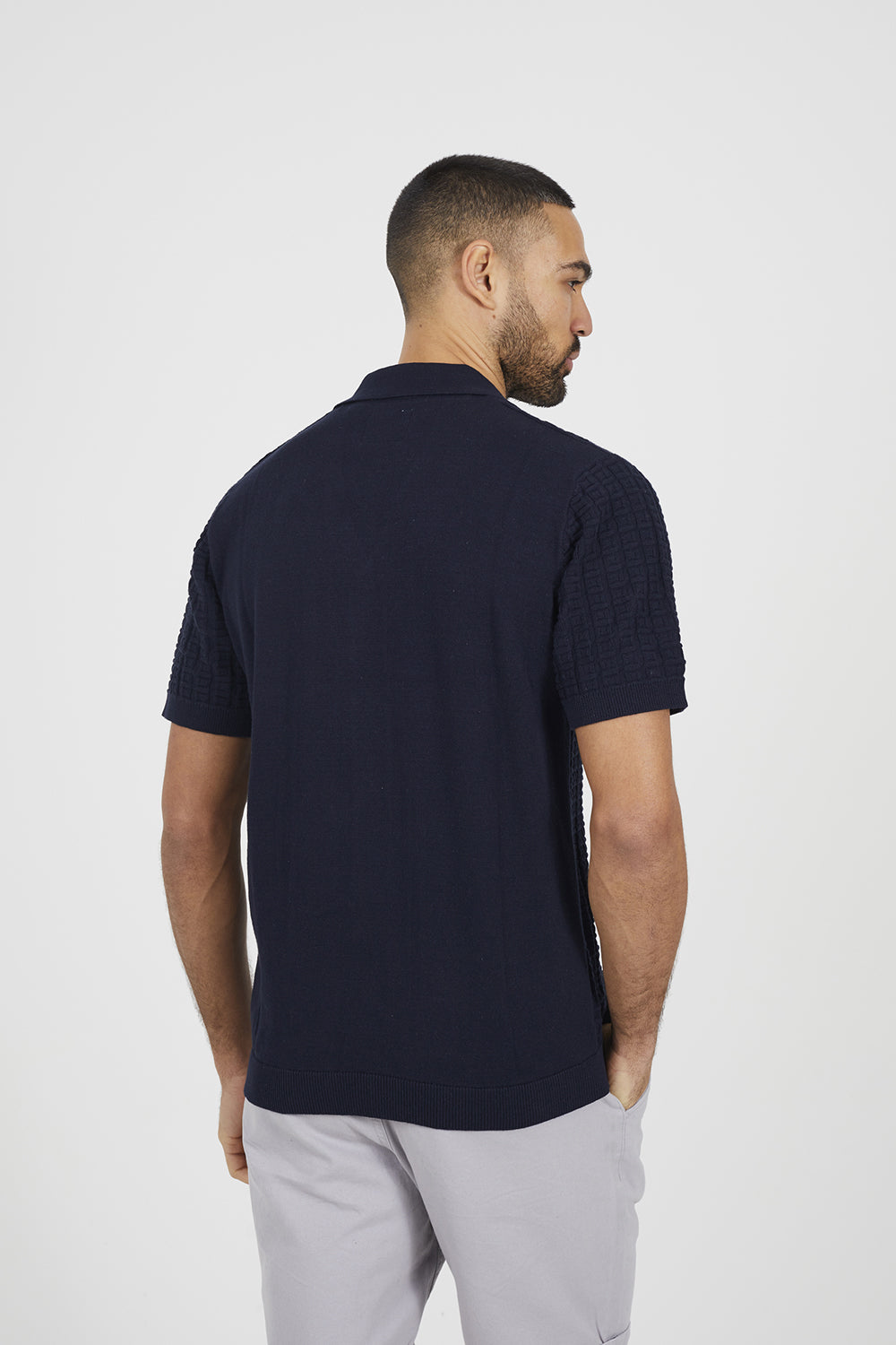 Brave Soul Navy Knitted Short Sleeve Shirt - Navy Image 2