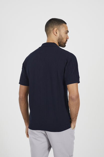 Brave Soul Navy Knitted Short Sleeve Shirt - Navy Image 2