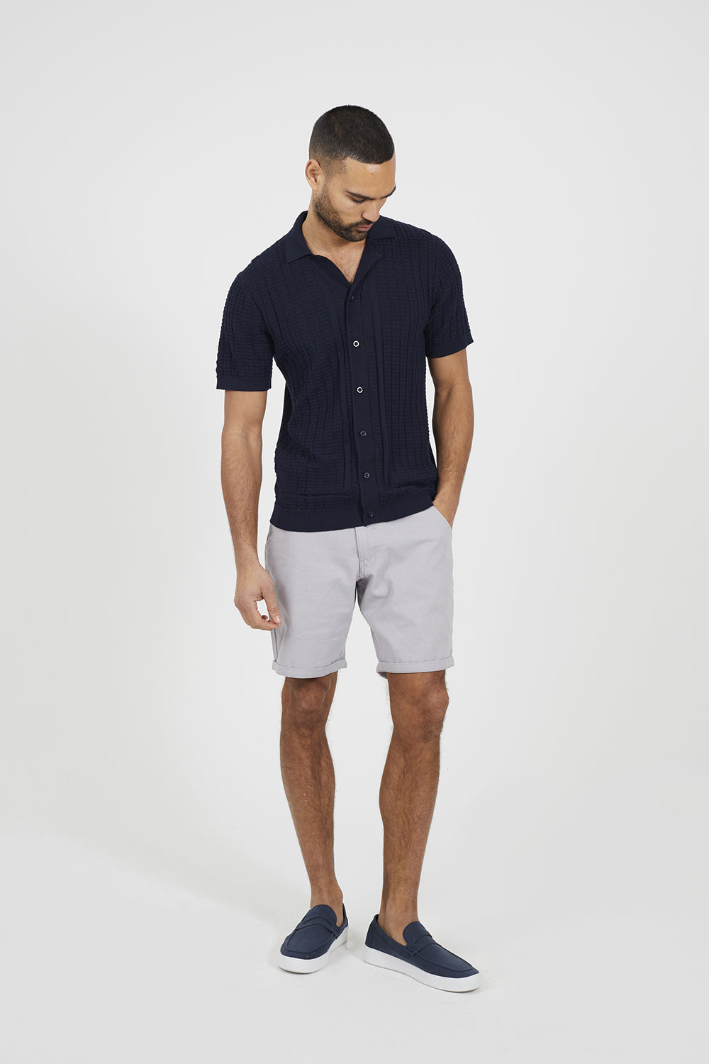 Brave Soul Navy Knitted Short Sleeve Shirt - Navy Image 3