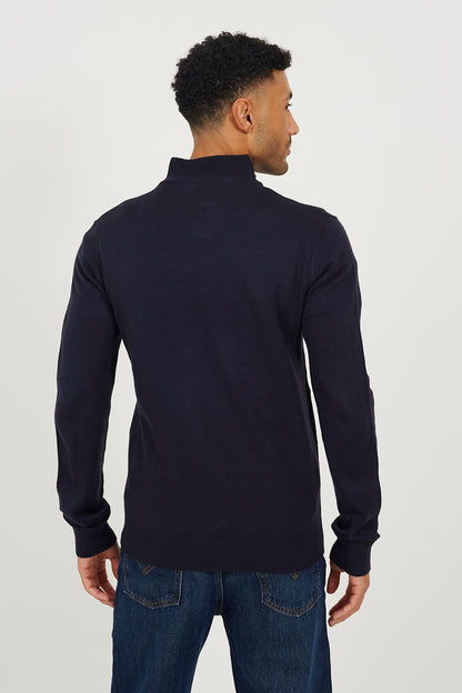 Brave Soul Navy Concealed Zip Funnel Neck Jumper - Navy Image 2