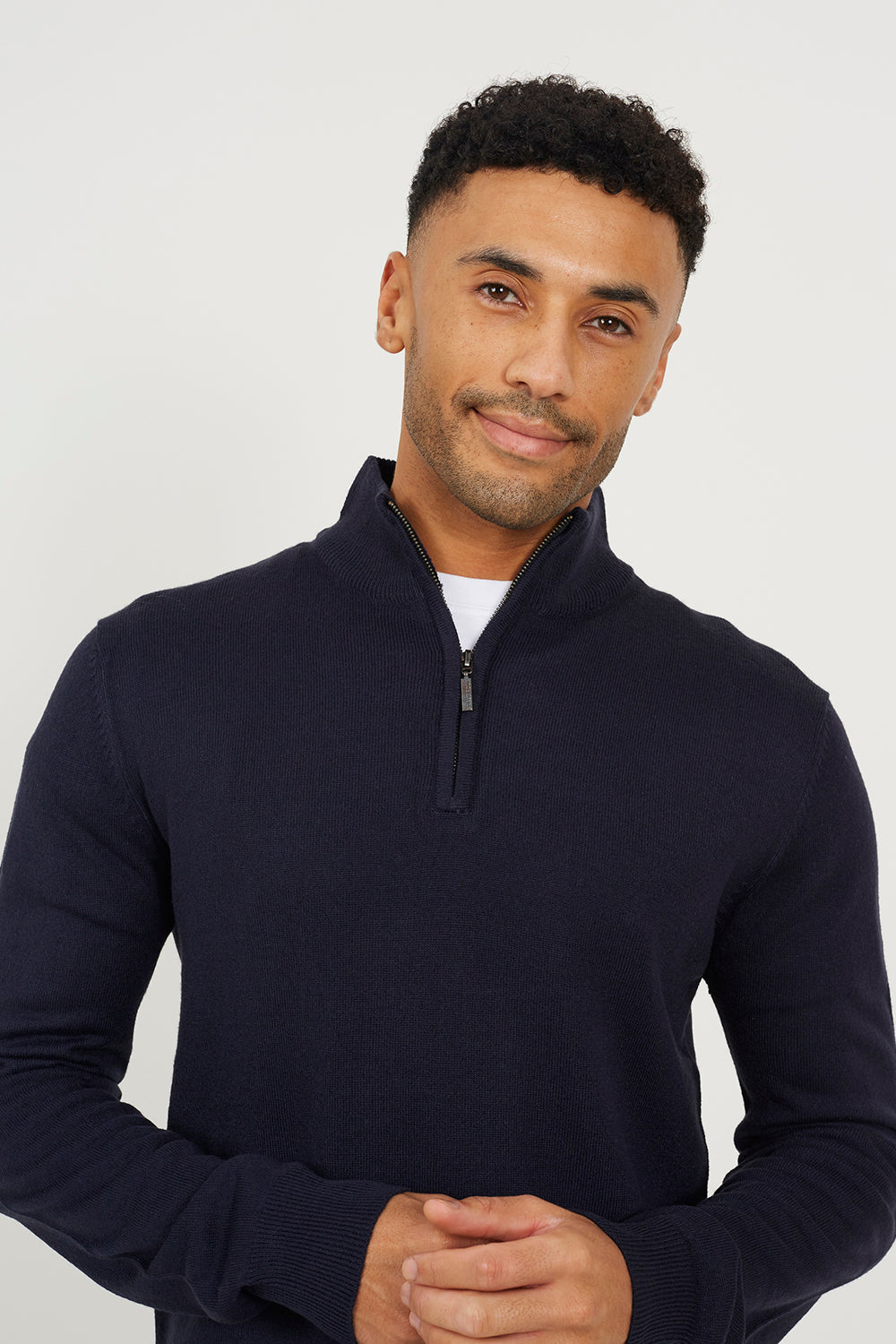 Brave Soul Navy Concealed Zip Funnel Neck Jumper - Navy Image 4