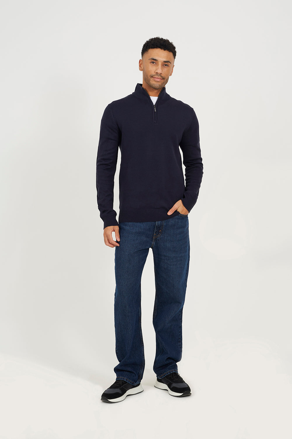 Brave Soul Navy Concealed Zip Funnel Neck Jumper - Navy Image 3