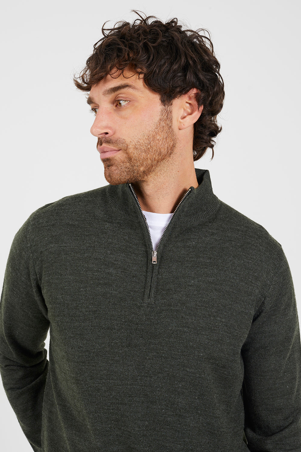 Brave Soul Khaki Concealed Zip Funnel Neck Jumper - Khaki Image 4